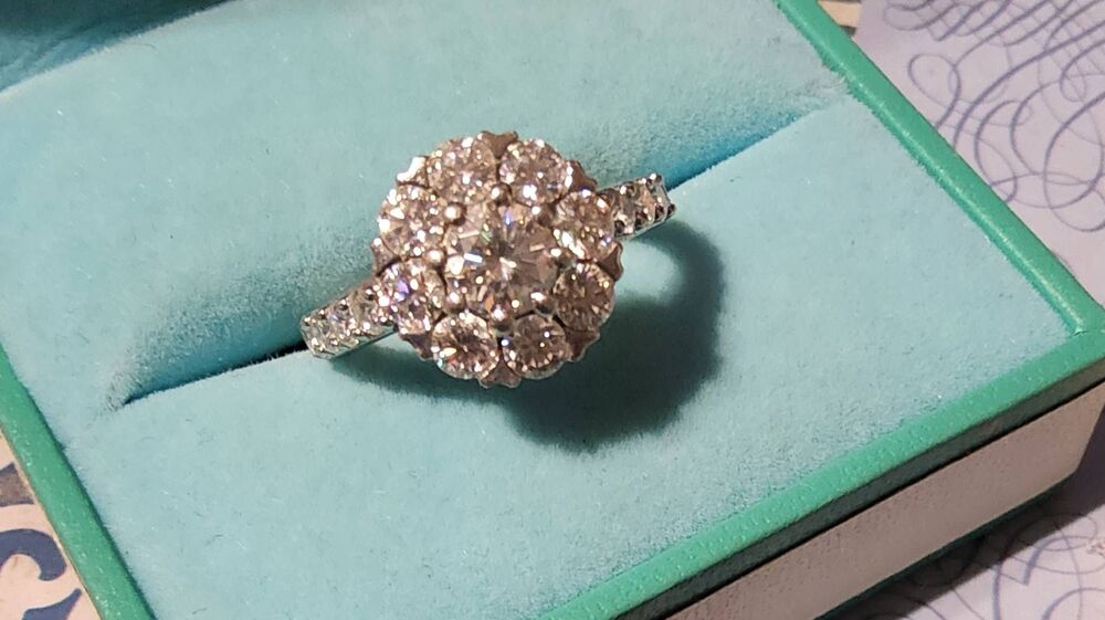 CERTIFIED GRA 2.12 Ct. Moissanite Floral Cluster Bridal/Statement Ring Sz 8